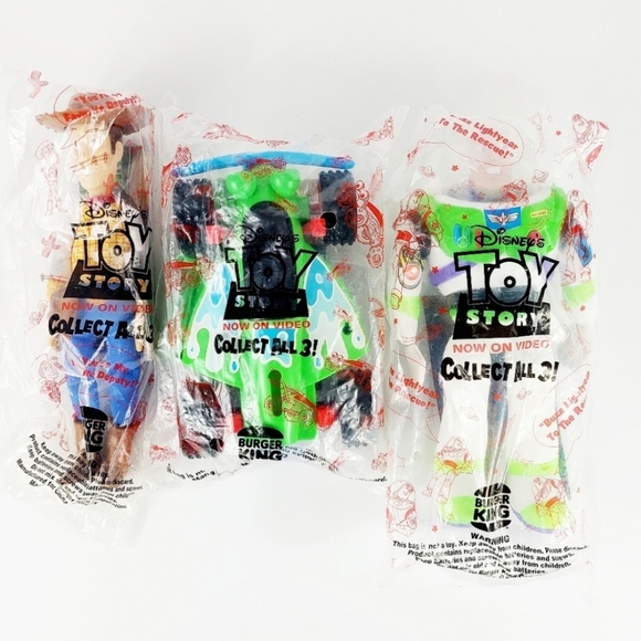 COLLECTIBLE SET OF 3 BURGER KING TOYS 1995 UNOPENED WOODY, BUZZ LIGHTYEAR & R.C. - Picture 2 of 7